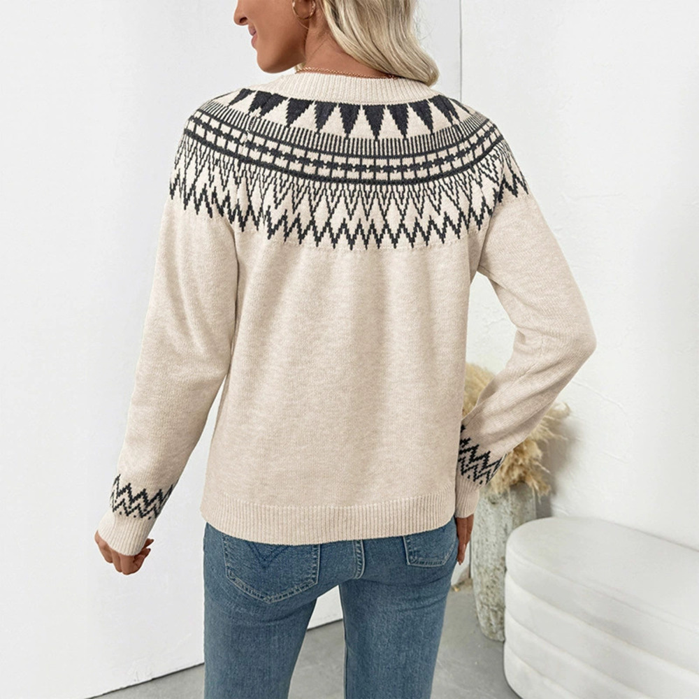 Ethnic Fair Isle Retro Pullover Sweater Long Sleeve Round Neck Fall Winter